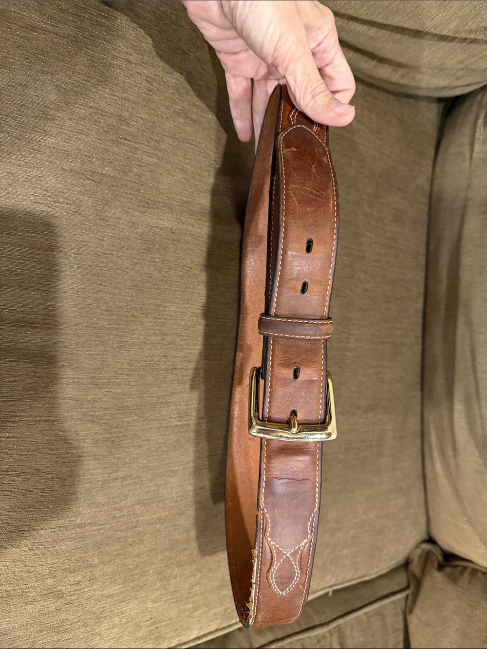 Men's Brown Leather Belt with Brass Buckle